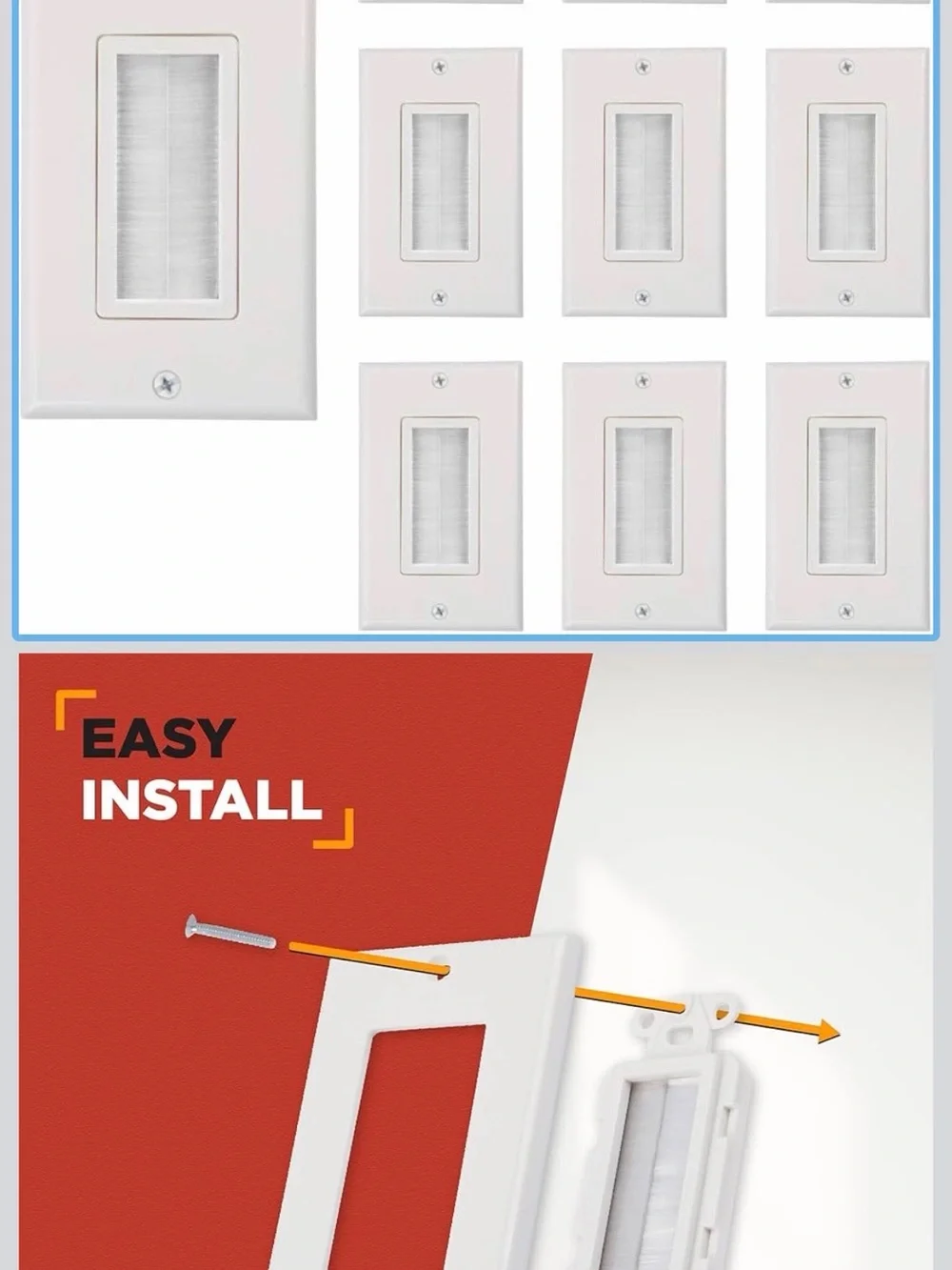 White Brush Style Wall Plate Cable Management System 10 pack NIP